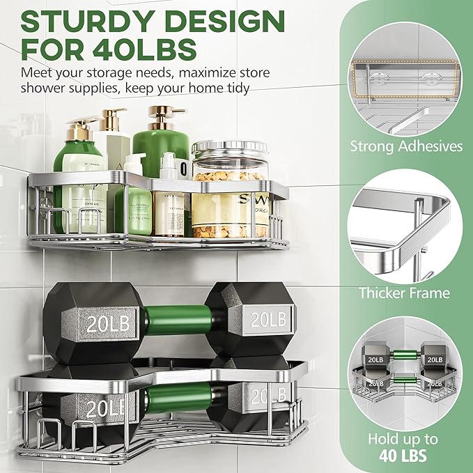 MAXIFFE Shower Caddy Organizer, 3-Pack Corner Shower Caddy Organizer Shelves Storage Rack Accessories for Bathroom Countertop Home Decor Set, Silver