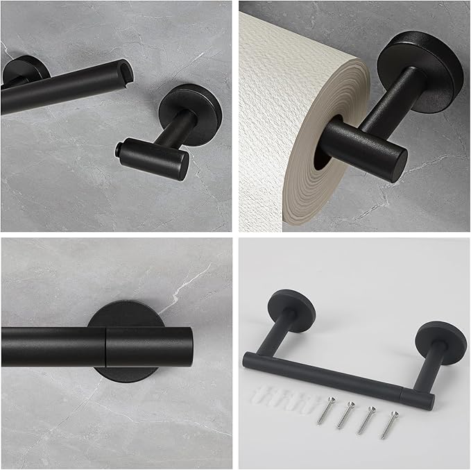 Fixwal Black Toilet Paper Holder Wall Mount, SUS 304 Stainless Steel, 7.64in Metal Black Pivoting Double-Post Tissue Roll Holder for Bathroom, Washroom