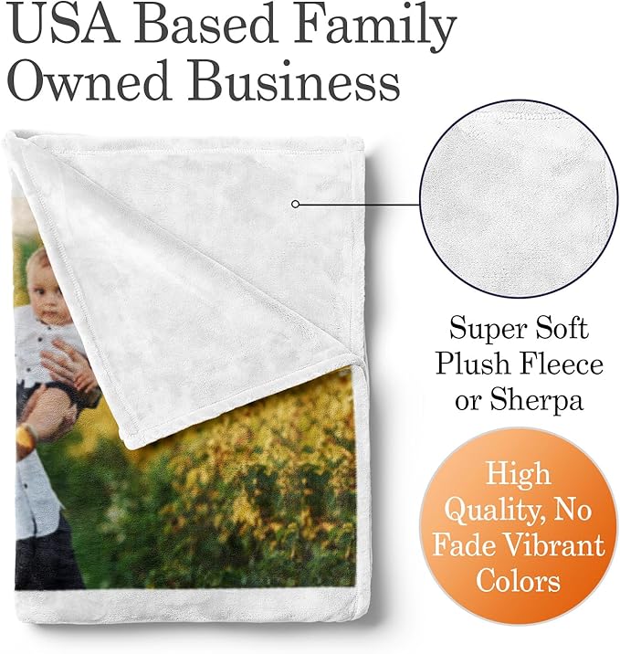 Ships Next Day, Custom Blanket with Picture and Text - Printed in USA, Personalized Photo Blanket with Text (Sherpa 60x80)