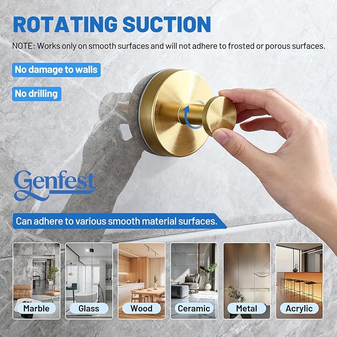 2026 Suction Cup Hooks for Shower, Towel, Window, Bathroom, Wreath, Kitchen, Class Door, Mirror, No-Tools No-Drill Removable Heavy Duty up to 15 lbs Hook Holders (3 Pack, Gold+Black)