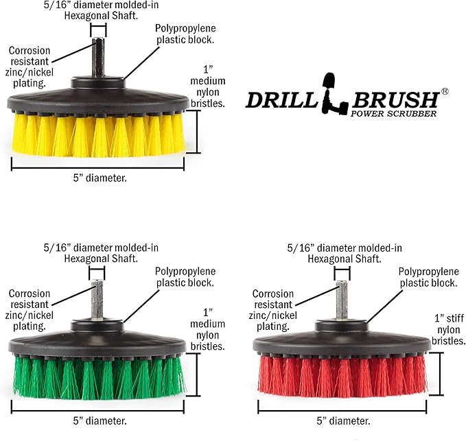 Drill Brush - Bathroom Accessories - Shower Cleaner - Large Spin Brush Multi-Purpose Cleaning Kit - Deck Brush - Bird Bath - Kitchen Tools - soap scum, Hard Water, Mineral deposits, Calcium, Rust