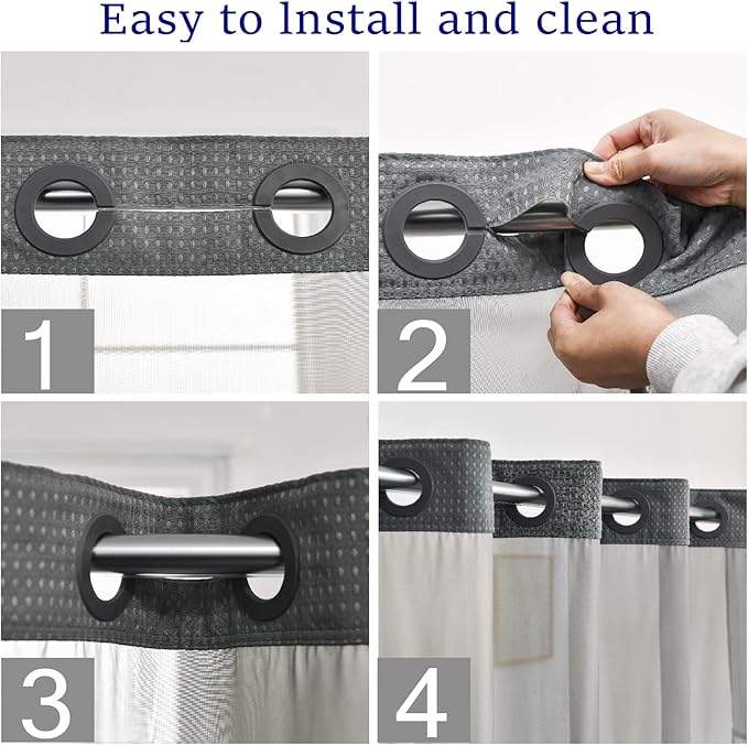 No Hooks Required Waffle Weave Shower Curtain with Snap in Liner-Hotel Grade Waterproof & Mesh Top Window Spa Like Bath Curtain Machine Washable Heavy Duty 71Wx74L(Grey)