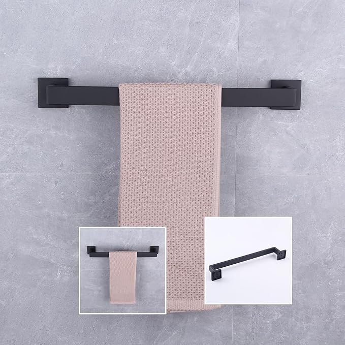GERZWY 16-Inch Matte Black Bathroom Towel Bar SUS 304 Stainless Steel Bath Towel Bar Modern Style Wall Mount FG160140-BK