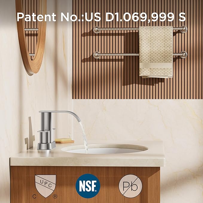 FORIOUS Brushed Nickel Bathroom Sink Faucet, Waterfall 4 Inch Centerset Bathroom Faucets with Metal Pop up Drain and cUPC Hose for Basin, Vanity, RV, Pedestal 2 or 3 Hole Sink