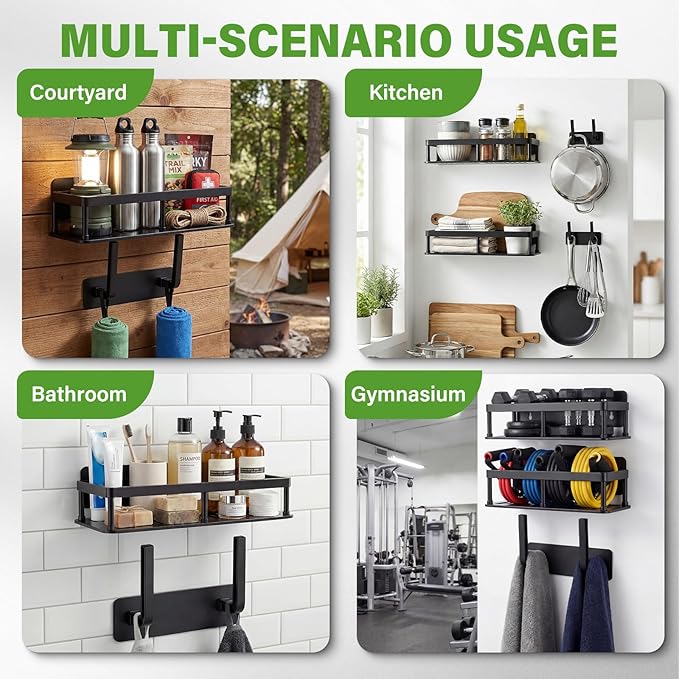 2pc Wall Mounted Floating Shelf, Detachable Storage Rack,No Drill Shelves for Wall,Floating Shelves Damage-Free Expand Walls Space for Living Room Kitchen Bathroom (4, Black)