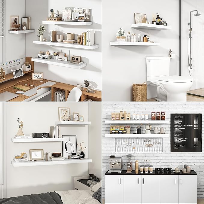 RICHFOCUS 31.5Inch Floating Shelves for Wall 2 Pack Shelves for Bedroom|Kitchen|Bathroom Wall Mounted Rustic Wood Floating Shelf with Invisible Brackets for Books|Storage|Decor, White