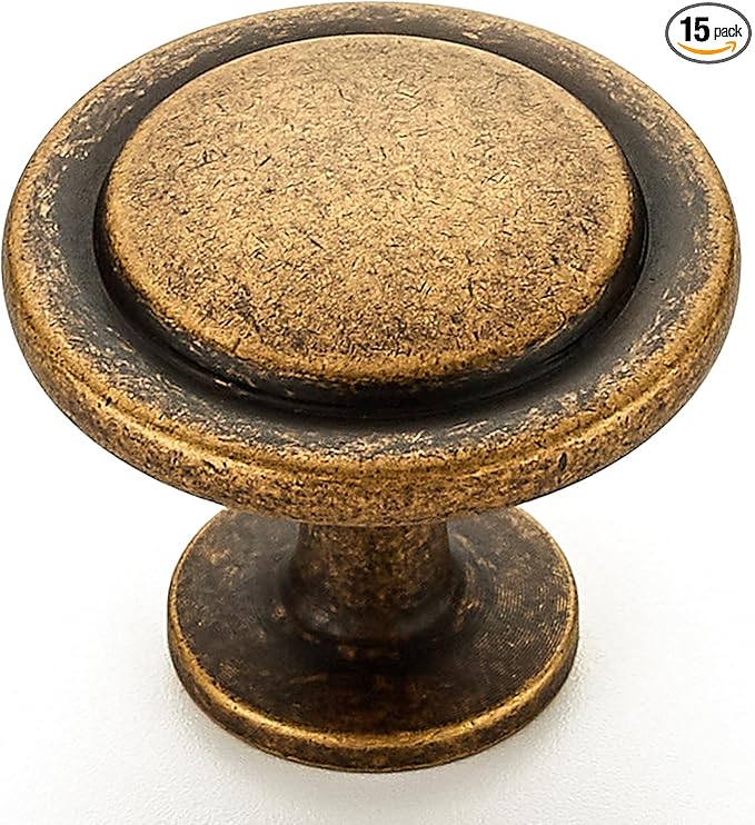 Ravinte 15 Pack 1-1/4 Inch Kitchen Cabinet Knobs Antique Brass Zinc Pulls Door Handles for Dresser Drawers