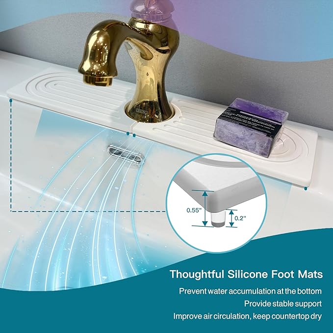 Faucet Mat for Kitchen Sink, Stone Drying Mat for Kitchen Counter, Stone Mat Bathroom, Kitchen Mat, Sink Mat, Water Absorbing Stone Tray for Sink, Bathroom Stone Mat (WHITE, 15.8*4")
