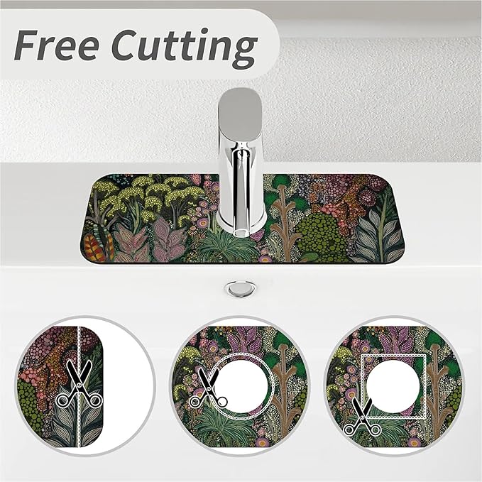 Kitchen Sink Splash Guard，Vibrant plant community Faucet Mat Sink Gadgets-Super Absorbent Fast Drying Mat Drip Catcher for Kitchen, Bathroom,Sink Mat, Dish Drying Mat, Bathroom(15" X 5.5" )