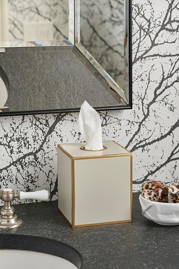 Jaye’s Studio Decorative Metal Tissue Box Cover Square Tissue Box Holder for Bathroom Bedroom Accessories Vanity Countertop Nightstand Desk & Home, Cube Tissue Holder & Farmhouse Decor (6x6x5, Taupe)