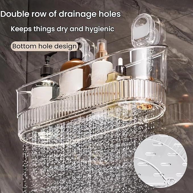 No-Drill Bathroom Suction Storage Box – Large Capacity and Strong Load-Bearing, Removable Hanging Storage Basket (Gold)