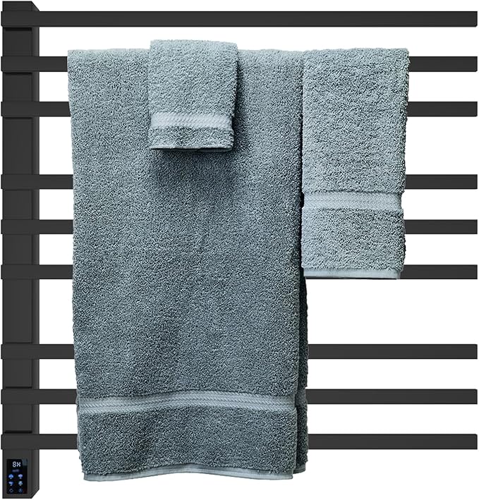 WarmRackCo Heated Towel Rack, Stainless Steel, 39.4 x 23.6 x 3.14 Inches, 304 Stainless Steel, Wall-Mounted, Rectangular, 9-Bar with Smart Timer & Temperature Control