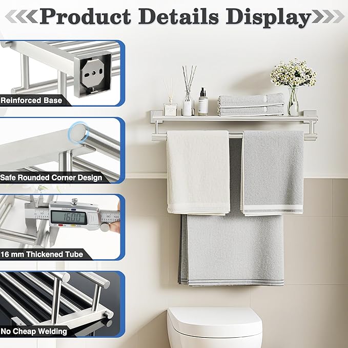 Alise Towel Rack,Towel Holder Towel Shelf with Double Towel Bars for Bathroom Lavatory,SUS 304 Stainless Steel Wall Mount Towel Hanger Storage,20 Inch Brushed Nickel,GZ8050-LS