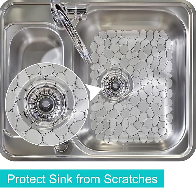 Coopay Kitchen Sink Mat Pebble Protect Mat PVC Eco-friendly Adjustable Stainless steel/ Porcelain Dish Drying Pad Protector for Bottom of Kitchen Sink, 15.8 x 11.8 inches (1 Pack, Clear)