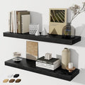 Fun Memories Floating Shelves - 2 Pack 30 Inch Long Rustic Wooden Wall Shelves - 8 Inch Deep Wall Mounted Storage Shelf with Invisible Heavy-Duty Brackets for Books, Bathroom, Kitchen - Black