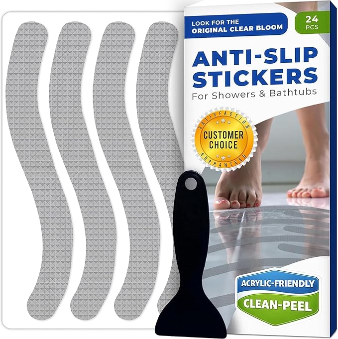 Anti Slip Shower Stickers 24 PCS, Gray Non-Slip Shower Strips for Adults, Premium Adhesive Bath Tub Stickers