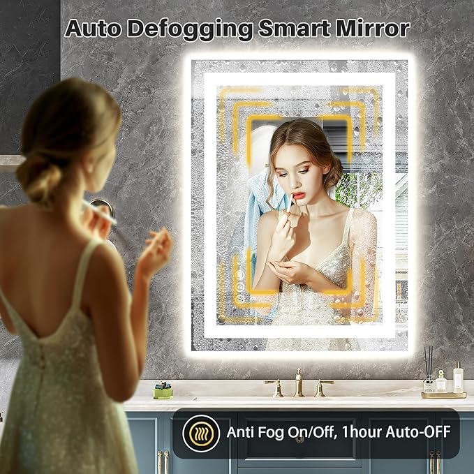 20"x28" LED Bathroom Mirror with Lights, Backlit & Front Lit, Anti-Fog Lighted Bathroom Vanity Mirror for Wall, Memory Function, Dimmable, HD Tempered Glass, Shatter-Proof