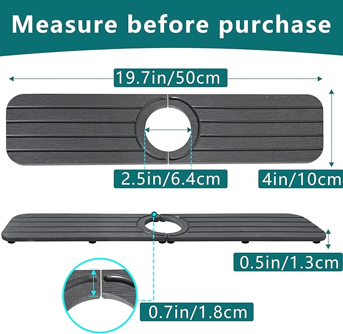 Faucet Mat for Kitchen Sink - 20 x 4inch Faucet Splash Guard for Bathroom Counter, Absorbent Diatomite Mat, Fast Drying Stone Sink Tray, Prevents Moisture Buildup, Dark Gray