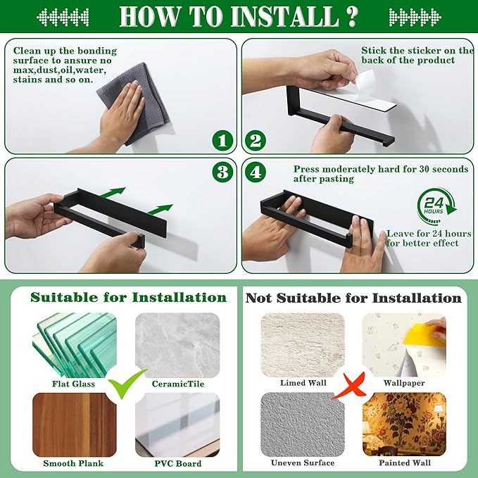 Alise Toilet Paper Holder Adhesive Bathroom Tissue Roll Holder Self-Adhesive Toilet Paper Roll Holder SUS304 Stainless Steel,Matte Black
