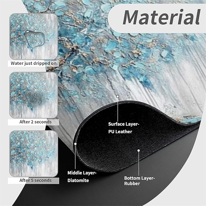 Kitchen Sink Splash Guard，light blue tree Faucet Mat Sink Gadgets-Super Absorbent Fast Drying Mat Drip Catcher for Kitchen, Bathroom,Sink Mat, Dish Drying Mat, Bathroom(15" X 5.5" )