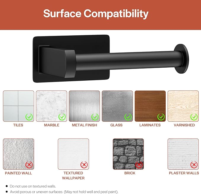 Toilet Paper Holder, Self-Adhesive Toilet Paper Roll Holder for Bathroom and Washroom, No-Drill SUS 304 Stainless Steel,Matte Black