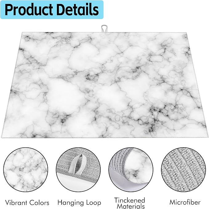 Large Dish Drying Mat for Kitchen Counter,18"X24" Grey and White Marble Super Absorbent Reversible Microfiber Dish Drying Mat Dish Drainer Mat,Dishes Mat Drying Pad for Kitchen Countertop Coffee Bar
