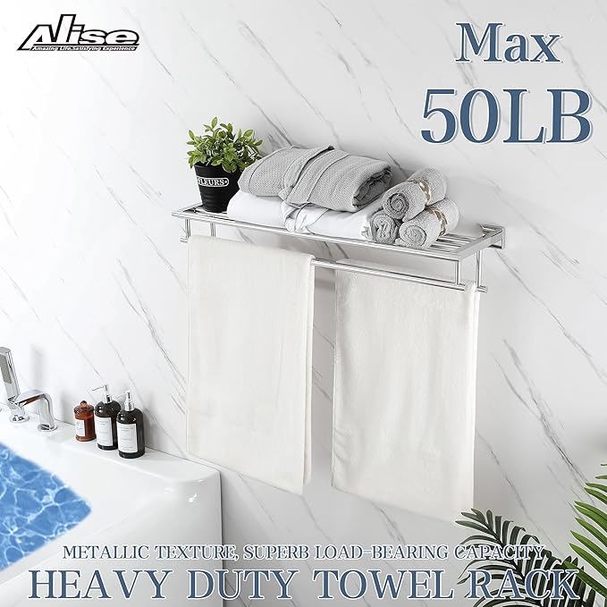 Alise Towel Rack,Towel Hanger Towel Shelf with Double Towel Bars for Bathroom Lavatory,32 Inch SUS 304 Stainless Steel Wall Mount Towel Holder,Polished Chrome