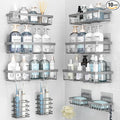 10 Pack Shower Caddy Organizer Rack Shelf for Inside Shower, Self Adhesive Wall Storage Basket Rustproof Stainless Steel Shampoo Holder Bathroom Accessory Decor Set, Grey