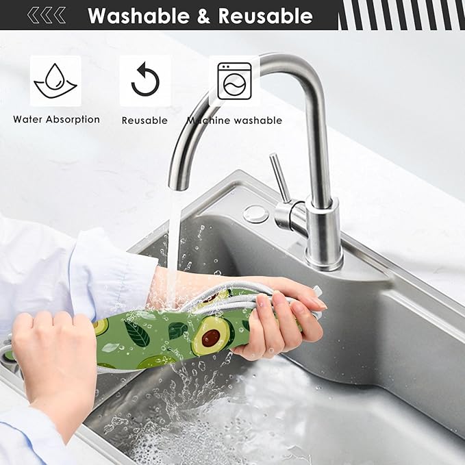 2 PCS Kitchen Sink Splash Guard 23.6 Inch Faucet Mat for Kitchen Sink Bathroom Sink Faucet Absorbing Drip Drain Mat Pad Microfiber Soft Washable Green Avocado Tomato Leaves
