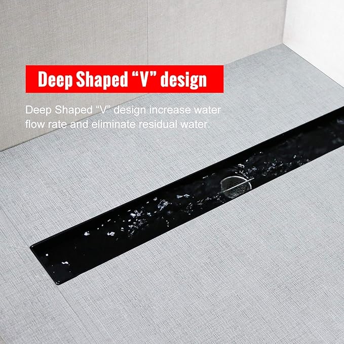 SaniteModar Linear Shower Drain, 36 inch Black Shower Drain with Removable Capsule Pattern Grate,304 Stainless Steel Shower Drain Include Hair Strainer,Adjustable Leveling Feet