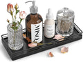 Bathroom Tray for Counter, Oak Wood 11" L Small Vanity Tray for Dresser Tops Perfume Jewelry Makeup Candle Soap Sponge Holder for Kitchen Countertop Organizer Coffee Table Decor Bar Black