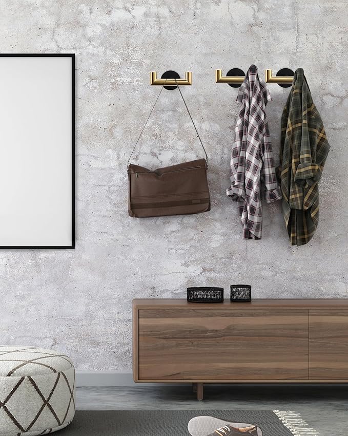 ALEASHA Shower Towel Hook Black Gold, Stainless Steel Towel Hanger, Heavy Duty Double Towel Hook, Towel Holder for Bathroom, Wall Mount Robe Hook