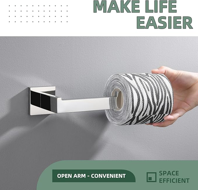 Toilet Paper Holder, Angle Simple SUS304 Stainless Steel Bathroom Tissue Holder, Open Arm Toilet Paper Roll Hanger Wall Mount, Polished Chrome