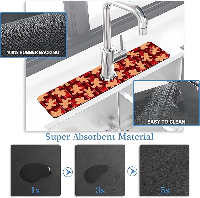 Ginger Man Faucet Mat for Kitchen Sink Ginger, Soft Diatom Mud Material, Strong Water Absorption, Non-slip, Easy to Clean for Bathroom, Kitchen 23.5"X5.5"
