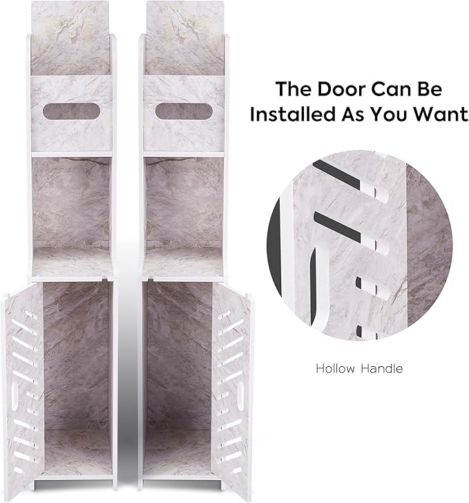 Doxo Small Bathroom Storage Cabinet, Behind Toilet Bathroom Organizer, Narrow Toilet Paper Cabinet for Restroom (Marble White)