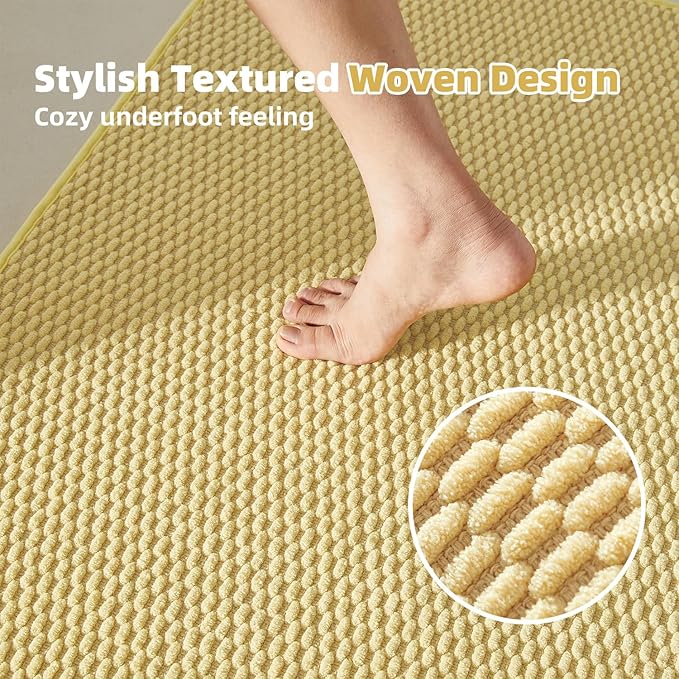 Bathroom Rugs Non Slip Washable, Super Absorbent Thin Bath Mat Quick Dry Low Pile Bathroom Rug, Yellow 24"x36"