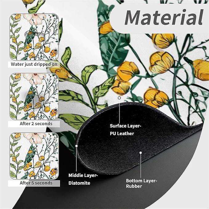 Kitchen Sink Splash Guard，Plants flowers ladybugs Faucet Mat Sink Gadgets-Super Absorbent Fast Drying Mat Drip Catcher for Kitchen, Bathroom,Sink Mat, Dish Drying Mat, Bathroom(15" X 5.5" )