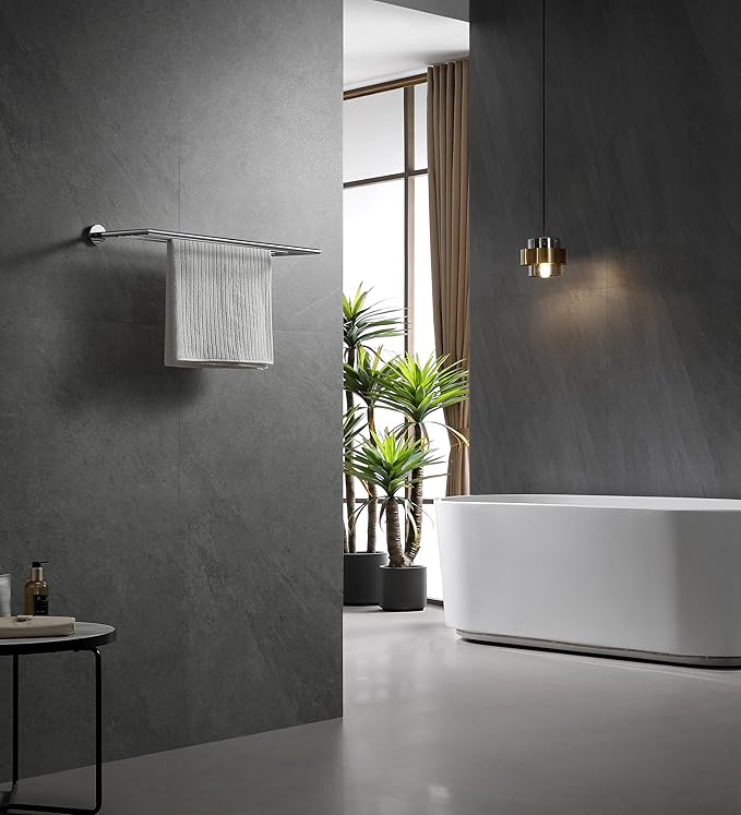 Towel Racks for Bathroom, Towel Shelf Wall Mounted, Modern Hotel Style Towel Bar, Single Towel Rack, Chrome, 26Inch, 077090-CR Leo Series