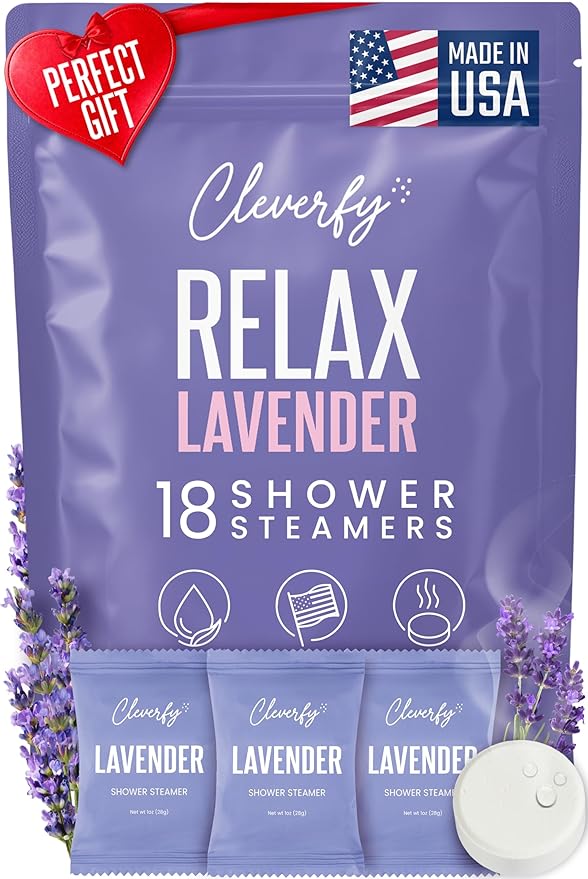 Cleverfy Lavender Shower Steamers Aromatherapy - Valentines Day Gifts for Her, Him, Women, Daughter, Mom, Girlfriend, Wife, Teen Girls - Valentines Gifts for Her, Him, Women and Men - 18 Tablets