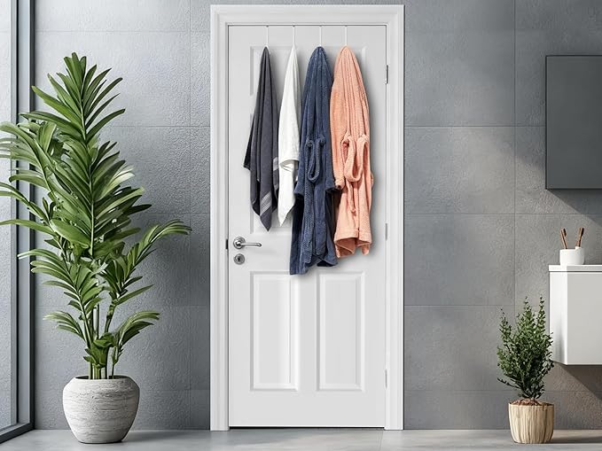 Over The Door Metal Hooks with Plastic Coating 5.5" Fit 0.5" to 1 3/8" Door 6 Pcs Heavy Duty Single Towel Robe Rack Wreath Bathroom Shower Hanger Shoe Organizer Ironing Board Short White
