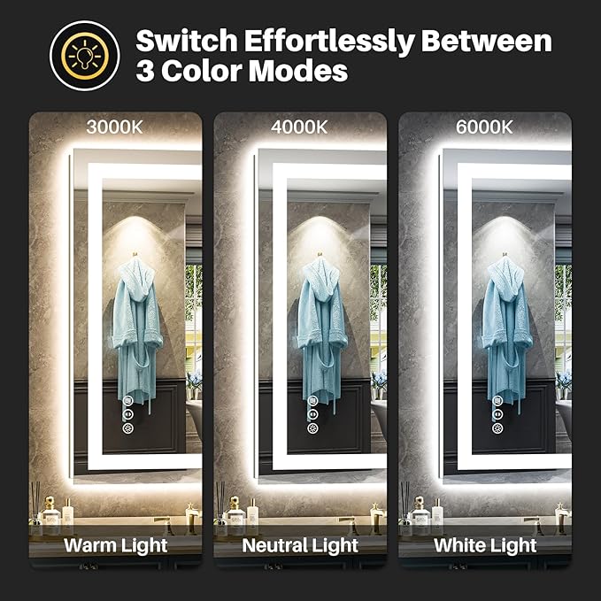 24"x36" LED Bathroom Mirror with Lights, Backlit & Front Lit, Anti-Fog Lighted Bathroom Vanity Mirror for Wall, Memory Function, Dimmable, HD Tempered Glass, Shatter-Proof