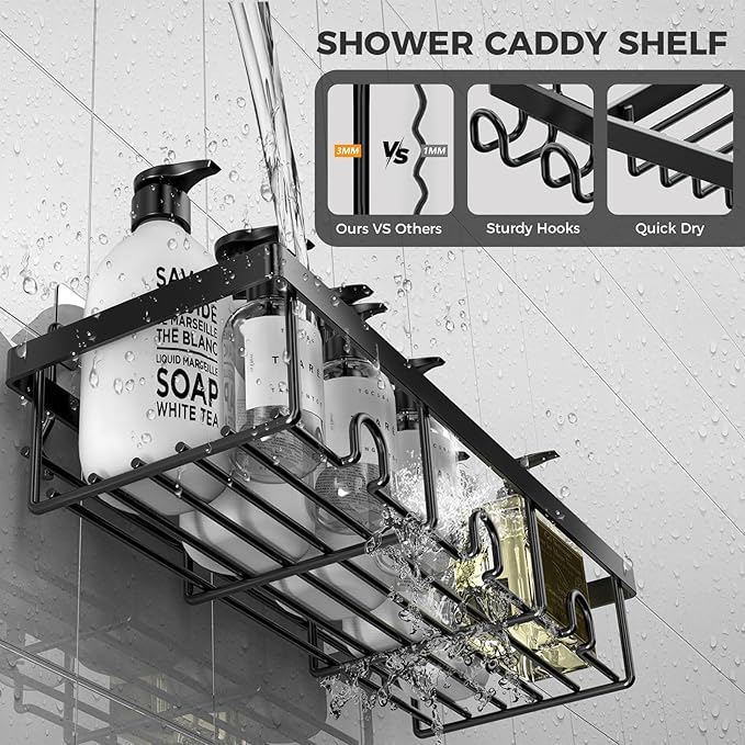 Adhesive Shower Caddy Shelves 4 Pack - No Drill Rust-Proof Bath Organizer for Small Bathrooms