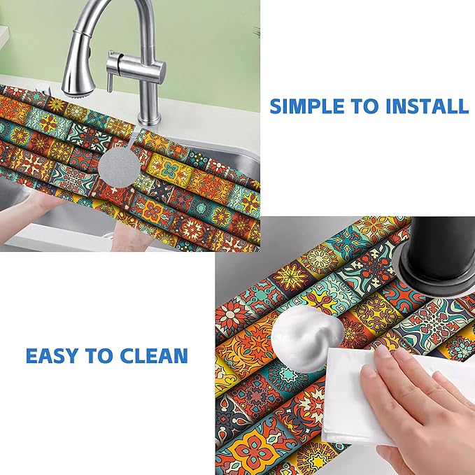 Vintage Mandala Floral Dish Drying Mat for Kitchen Sink Splash Guard Behind Faucet Sink Mat Absorbent Fast Drying Faucet Draining Mat for Bathroom Kitchen 5.5"×24"