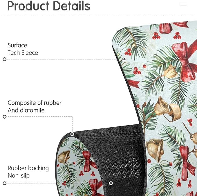 Bows Holly Bell Beige Gingerbread Snowflakes Kitchen Sink Splash Guard Sink Faucet Mat Faucet Handle Drip Catcher Drain Mats for Kitchen Bathroom Countertop Absorbent Dish Drying Pad 2Pack 14
