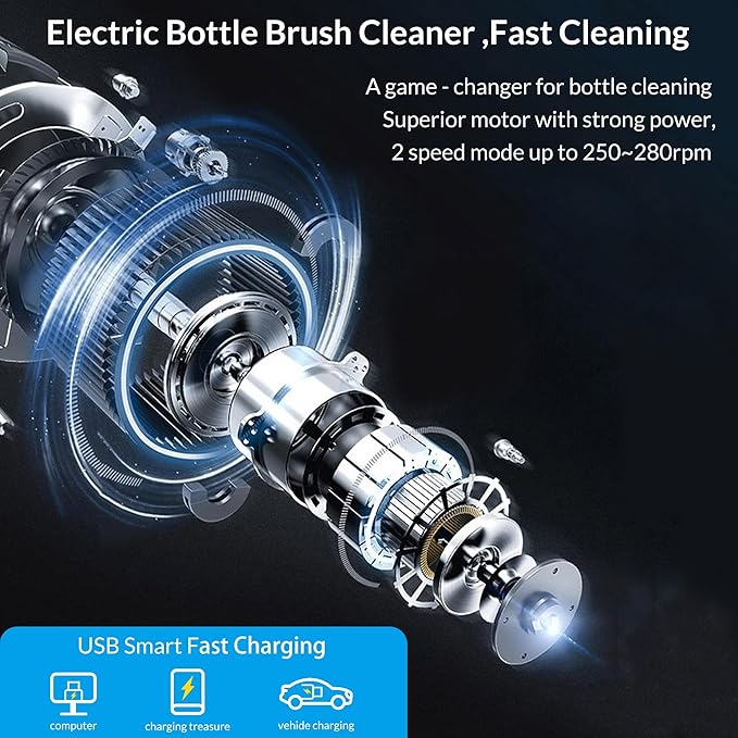 Electric Cleaning Brush with Bottle Brush & Milk Mixer, Rechargeable Electric Bottle Brush with 2 Speed Mode,Powerful Waterproof Bottle Cleaner Brush,A Must Have for Daily Life (Plum)