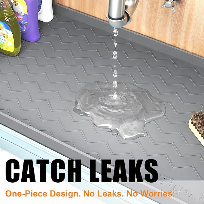 TigeJoy 40" x 22" Under Sink Mats for Kitchen Waterproof, Leak-Proof Silicone Mat Sink Protector and Cabinet Liner, Kitchen Essentials Organizer and Storage, Boot or Shoe Tray, Pet Feeding Mat