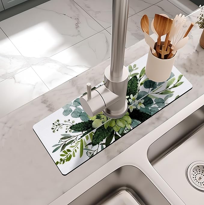 Kitchen Sink Splash Guard Faucet Mat -1 PC Super Absorbent Fast Drying Mat Sink Gadgets-Splash Guard Behind Faucet Drip Catcher for Kitchen, Bathroom,Sink Mat, Dish Drying Mat, Bathroom(15" X 5.5" )