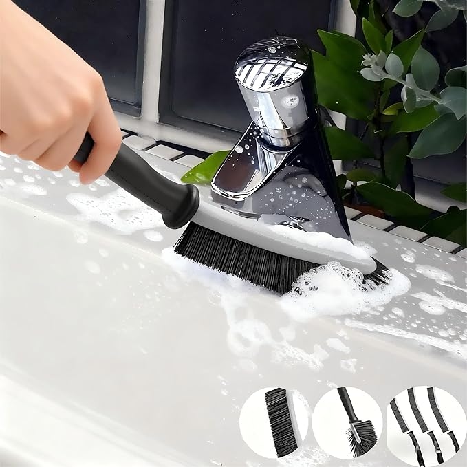 Crevice Cleaning Brush(9.2x0.8 inches),car wash Brush,Long Handle Crevice Cleaning Brush Set, Black, for Bathroom Kitchen and Tile-3pcs