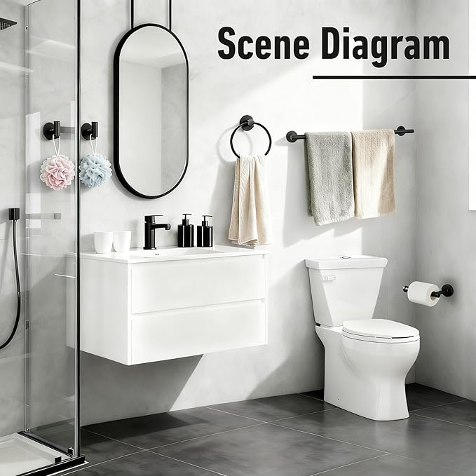 Towel Racks for Bathroom, Paper Towel Holder Shower Shelves Bath Towel Bar Set Stainless Steel Towel Racks for Bathroom Wall Mounted 1 Set (Black)