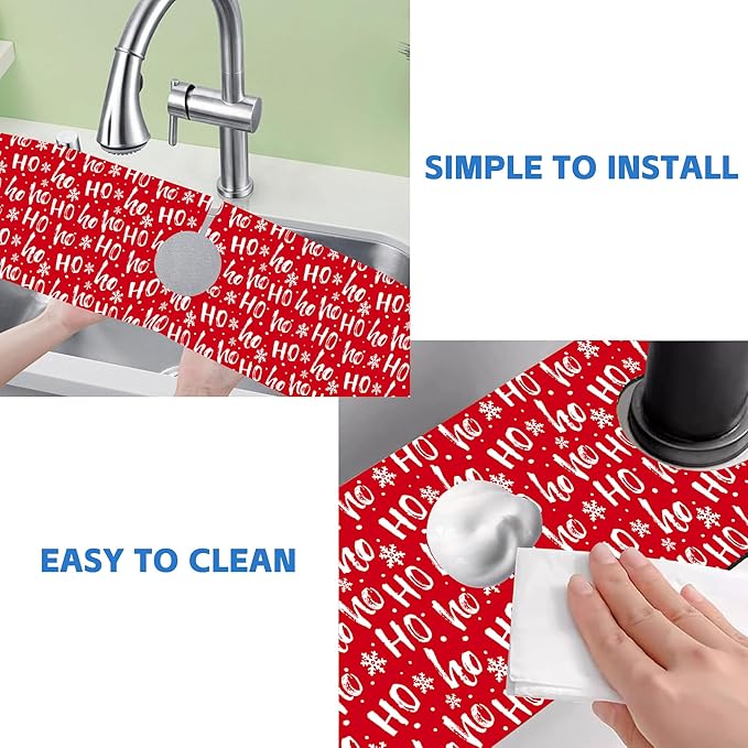 Christmas Hohoho Kitchen Sink Splash Guard Mat - Santa Claus Laugh Faucet Protector, Fast Drying Draining Mat for Kitchen and Bathroom 5.5"24"